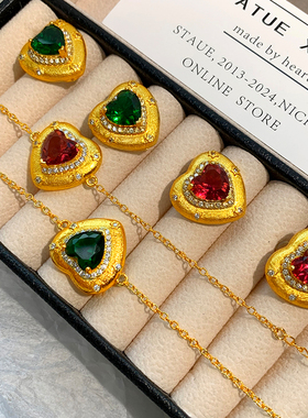 高级感爱心红宝石耳钉女小众拉丝