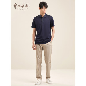 自然之选|鄂尔多斯1980春夏真丝薄款短袖Polo衫男桑蚕丝T恤针织衫