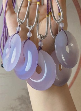 女款大号紫罗兰玛瑙玉髓平安扣毛衣链项链吊坠挂件颈饰玉佩挂坠