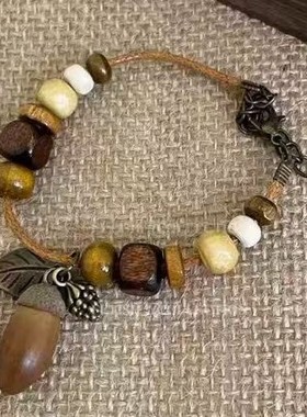 新中式复古干果吊坠项链女简约百搭串珠锁骨链手链春夏新款配饰品