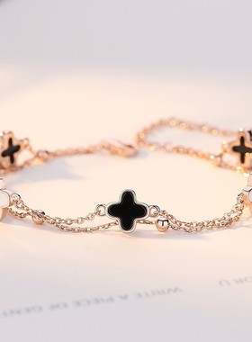 S925纯银四叶草双层手链女简约轻奢小众设计高级感生日礼物送女友