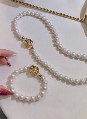 经典大气月季花首饰套装珍珠项链