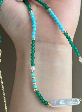 新款复古天然蓝松石天然珍珠叠戴