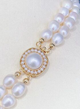 mm天然淡水珍珠双层项链女高亮