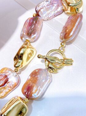 巴洛克淡水真珍珠项链异形紫色