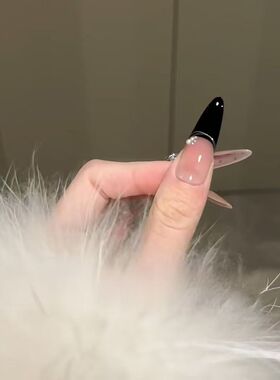爆闪冬日气质高级波点黑色千金香槟猫眼法式纯手工显白穿戴美甲
