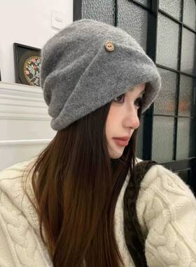 显脸小冷帽女秋冬复古金属标堆堆帽帽子款2026新款保暖防寒1017e