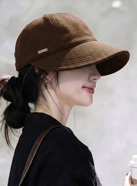 保暖帽子黑色渔夫女秋季2026新款韩系氛围感鸭舌帽显脸小百1008e