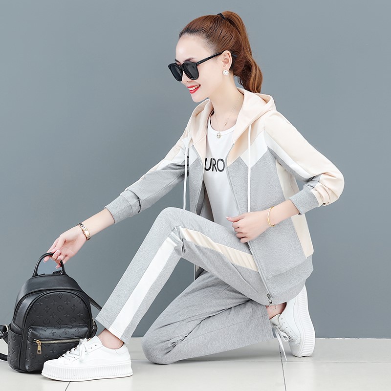 休闲运动套装女春季卫衣外套2025新款时尚连帽撞色早秋装跑步服_虎窝淘
