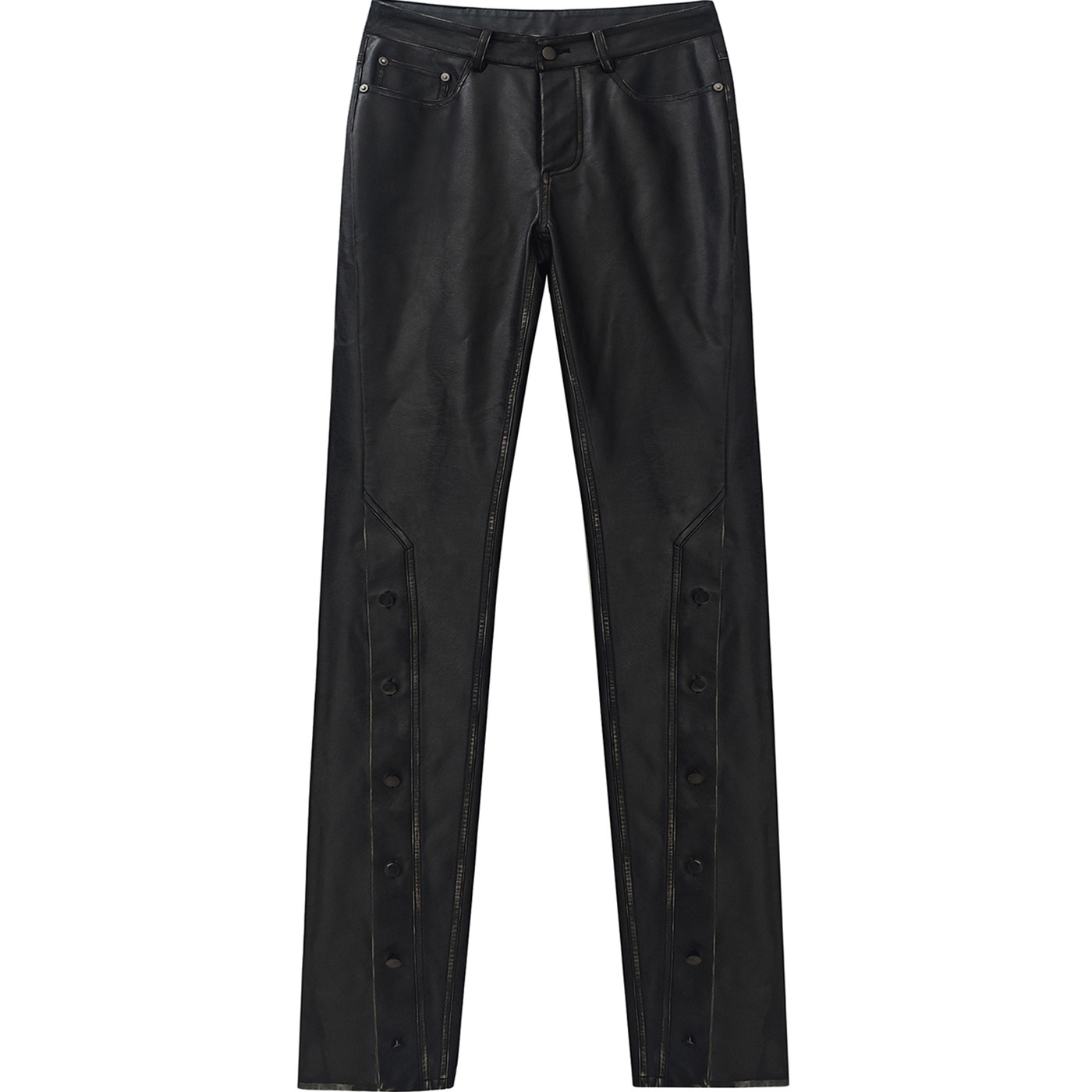 LUCENCY25AW 纽扣装饰皮裤 脚口堆褶修身长裤女秋冬甜酷时尚裤子,淘宝优惠券,粉丝福利购,淘宝优惠卷