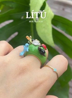 LITU黎图铜镀金珐琅戒指欧美风