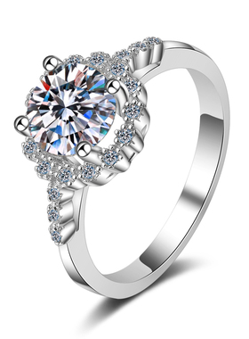 正品D色925纯银凡尔赛迷雾莫桑钻戒指情侣对戒求婚戒指结婚钻戒