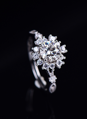 正品D色925纯银花开富贵莫桑钻戒指情侣对戒求婚戒指结婚钻戒