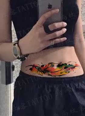爱尚纹客绿宝石羽毛纹身贴防水女持久疤痕剖腹产性感仿真刺青贴纸