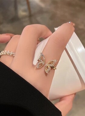 蝴蝶戒指女设计小众简约冷淡风开口可调节食指戒时尚个性指环