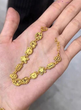 新款黄金色复古金色小熊姜饼人手链小众设计感可爱动漫卡通手饰女