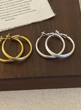 简约拉丝金属素圈耳圈女小众高级感个性独特精致时尚百搭耳环耳饰