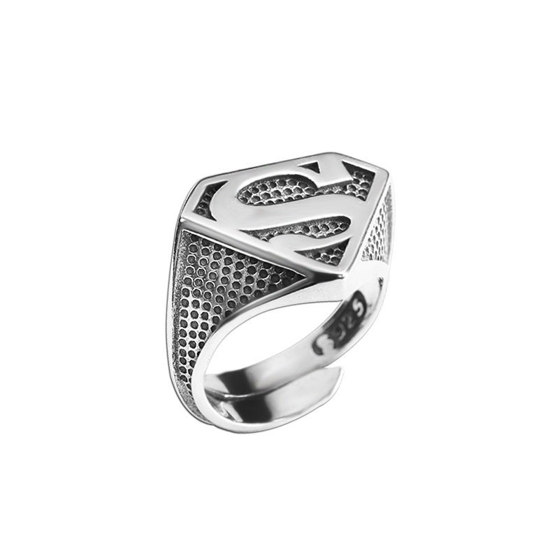 Chunfeng Sihan s925 silver jewelry personalized men's superman ring opening Thai silver precision hand jewelry accessories