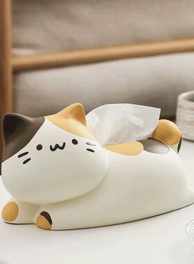 可爱翘尾三花猫陶瓷纸巾盒客厅餐巾纸收纳盒茶几桌面创意装饰摆件