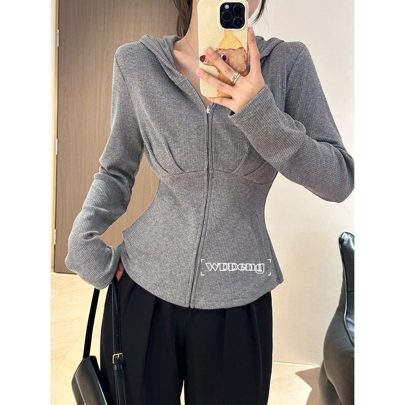 王等等微胖定制休闲派对2024春秋新款长袖连帽针织上衣束腰裤子 - 图2