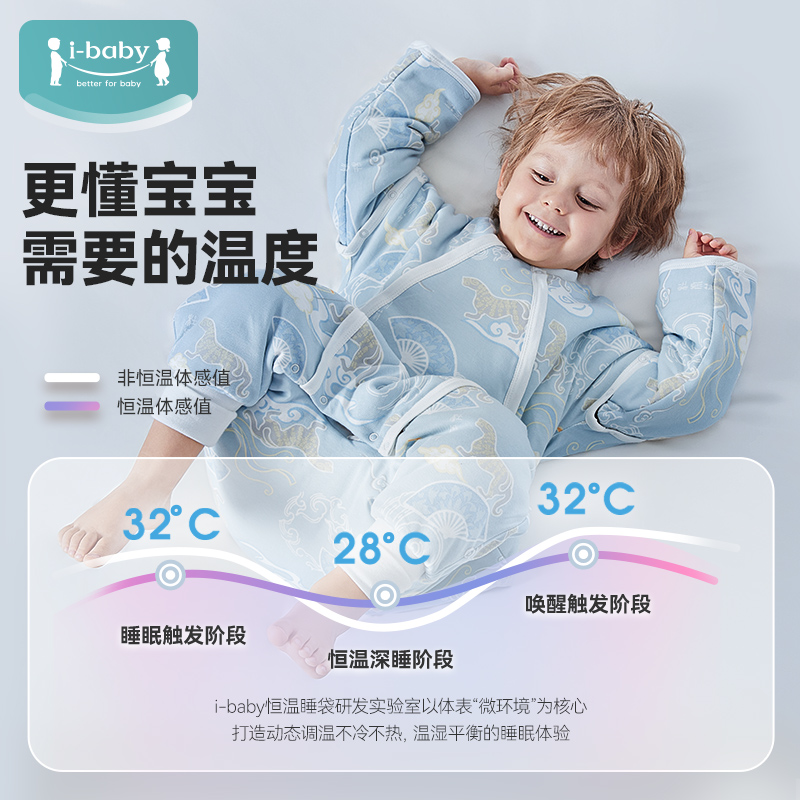 ibaby男女宝宝恒温睡袋春秋款婴幼儿童小孩四季通用棉加厚防踢被-图0