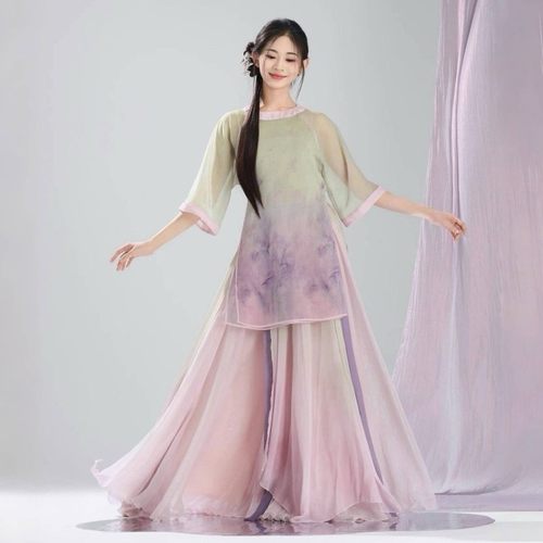 古典舞演出服女飘逸新款国风大摆裙中国民族舞剧目表演艺考练功服 - 图1