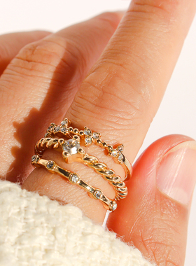 五组套装外贸饰品时尚镶嵌闪钻线条扭结素圈指环日常叠戴戒指369