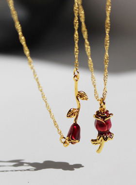 珐琅滴釉玫瑰项链时尚气质锁骨链