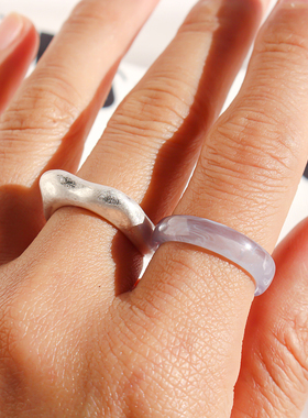 两组套装水墨晕染银色叠戴指环