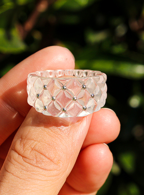 外贸饰品欧美风小众时髦菱格纹透明戒指女潮时尚编织纹理指环V304