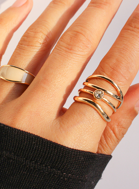 超值套装外贸饰品时尚菱格纹线条滴釉戒指钻石叠戴素圈指环女393