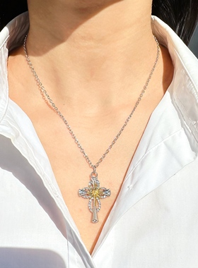 外贸饰品天然蓝松石方块项链耳环套装闪钻撞色十字架毛衣链潮349