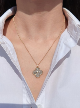 外贸饰品镀18k真金轻奢闪耀满钻爱心星星吊坠项链叠戴毛衣链女V82