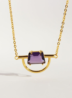 紫色锆石几何半圆项链同款耳环