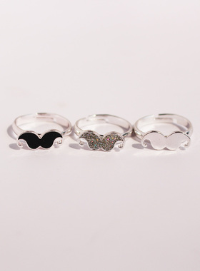 手工滴釉亮片小胡子三组套装戒指