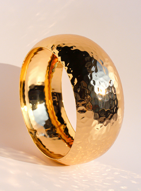 外贸饰品欧美潮流个性凹凸水波纹夸张宽版手镯金属风亮面手环368