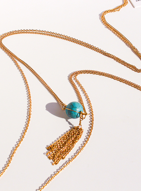 外贸原单饰品小众高级蓝松石吊坠流苏长款项链多层毛衣链套装135