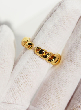 黄铜镀真金欧美法式中古不规则麻花纹戒指开口可调节戒指指环B394