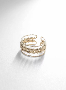 日本代购直邮 COCOSHNIK超闪小金珠 多层线圈镂空 开口 戒指 10k