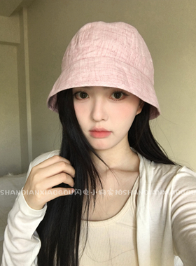 【定制面料版】亚麻纯色圆顶素颜渔夫帽百搭显脸小休闲女款遮阳