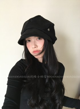 经典新版八角帽 麂皮女盆帽贝雷帽百搭八角ins帽子