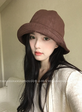 【大版亚麻纯色圆顶渔夫帽】新款百搭显脸小遮阳防晒休闲女款盆帽