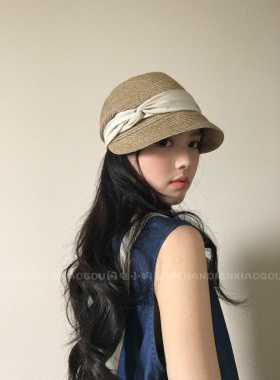 闪电小狗* 马术草编法式精致堆堆女手工定褶草编复古优雅度假帽子