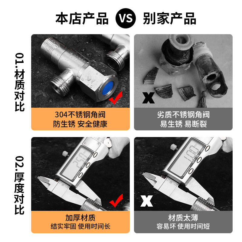 加长型角阀304不锈钢马桶热水器冷热三角阀加厚入墙4分止水阀门-图0