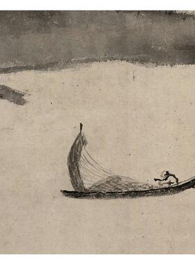 1:1南宋夏圭晴江归棹图古代山水人物画长卷高清复制u临摹装饰画稿