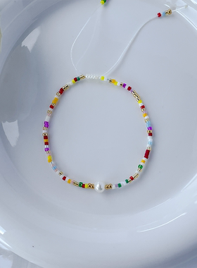 气质单颗叠戴极细玻璃米珠欧美风