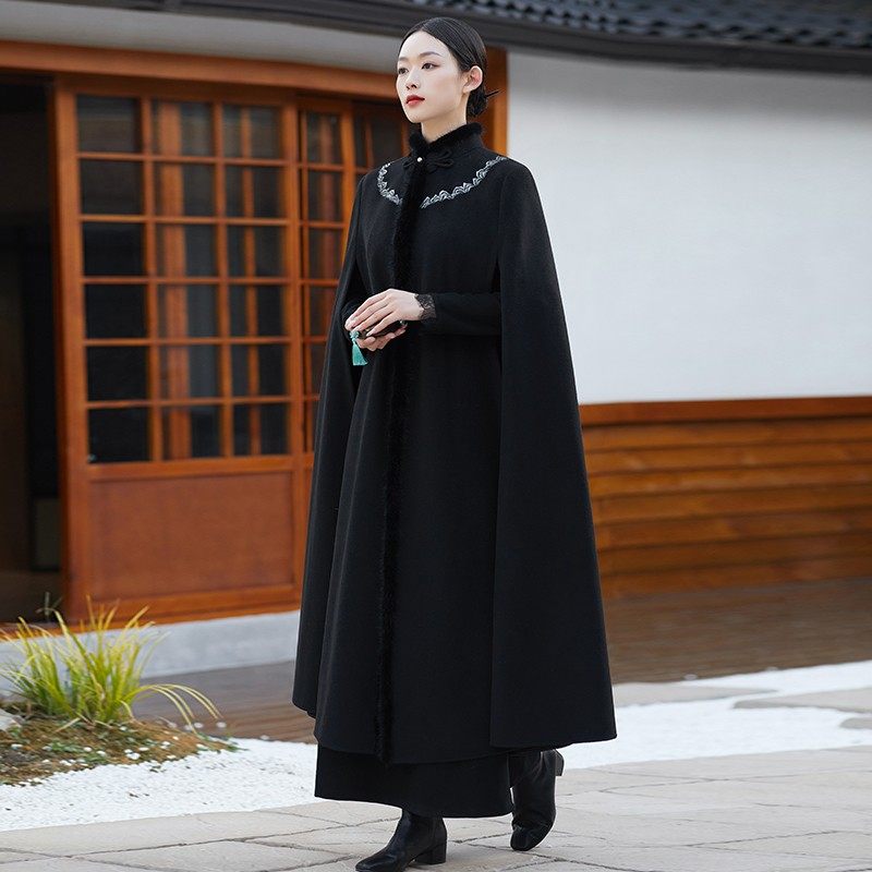 中国风复古民国毛呢汉服斗篷外套2025秋冬刺绣女装旗袍披风上衣女,淘宝优惠券,粉丝福利购,淘宝优惠卷