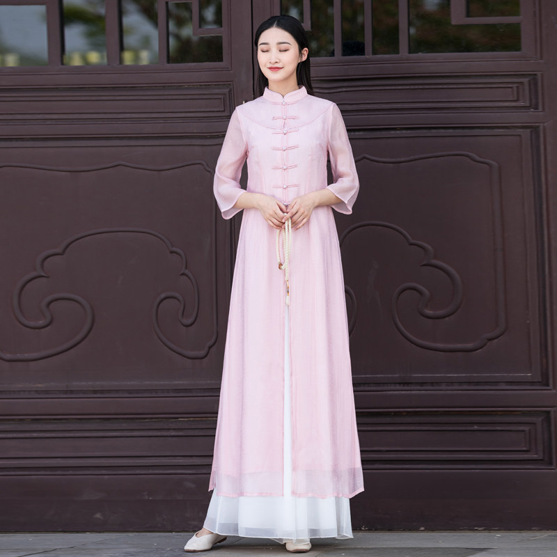 禅意茶服文艺汉服中国风旗袍连衣裙 森莲上衣