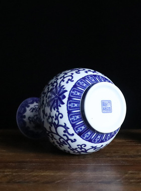 景德镇青花陶瓷器花瓶中式薄胎瓷器家居客厅电视柜装饰工艺品摆件