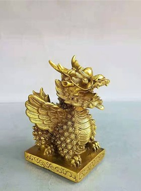 批发黄铜麒麟摆件 铜飞天麒麟 家居办公桌面装饰工艺品一件代发
